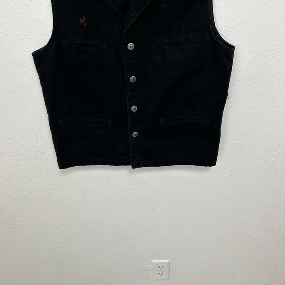 Wyoming Traders Black Denim Western Cotton Vest Mens M Button Up Rodeo Pockets - Picture 3 of 11
